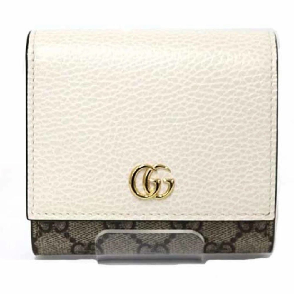 GUCCI Double G Bicolor Medium Wallet Beige & Ebony GG Supreme Canvas